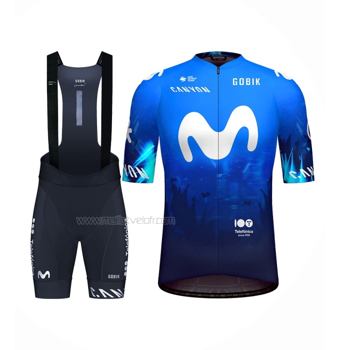 2024 Maillot Cyclisme Movistar Bleu Blanc Manches Courtes Et Cuissard